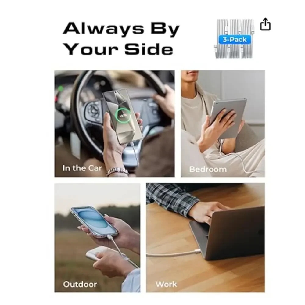 USB C to USB C Fast Charging, 60W USB C Cable Type C Fast Charging 3Pack 6FT